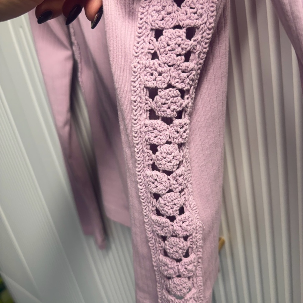 Free People Lavender Lace Cut Out Long Sleeve Top - Picture 2 of 2